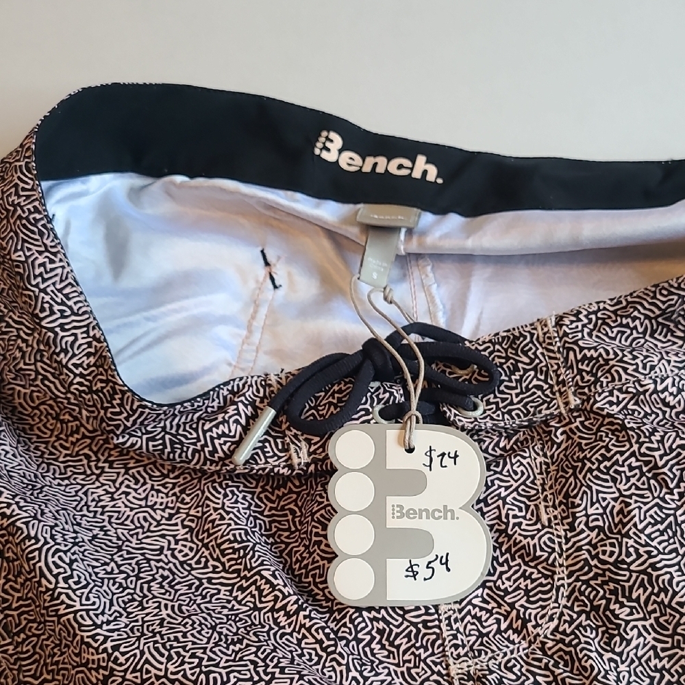 Bench Black and White Patterned Womens Swim Shorts Small Tie Closure NWT - Picture 4 of 11